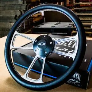 14" Billet Muscle Steering Wheel with Black Vinyl Wrap and Chevy Horn - 5 Hole-buyurparts.com